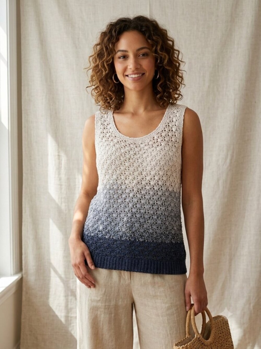 Crochet Ombre Tank Top Grandma Retro Cottage Boho Festival Granola Coastal M